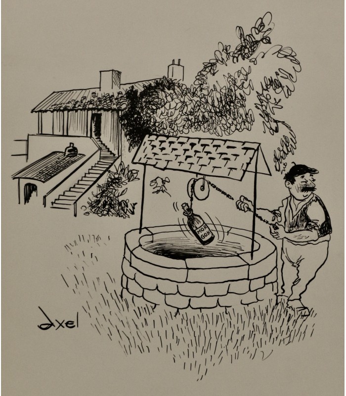 AXEL "Puits à vin" - Dessin de presse original signé.