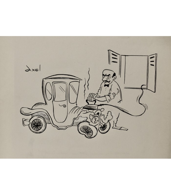AXEL "A chacun sa méthode" - Dessin de presse original igné.