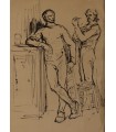 NAUDIN Bernard "Deux hommes debout" - Dessin original à la plume.