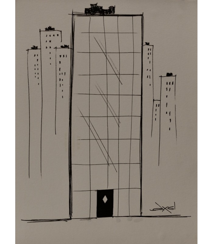 AXEL "Toilettes building" - Dessin de presse original signé.